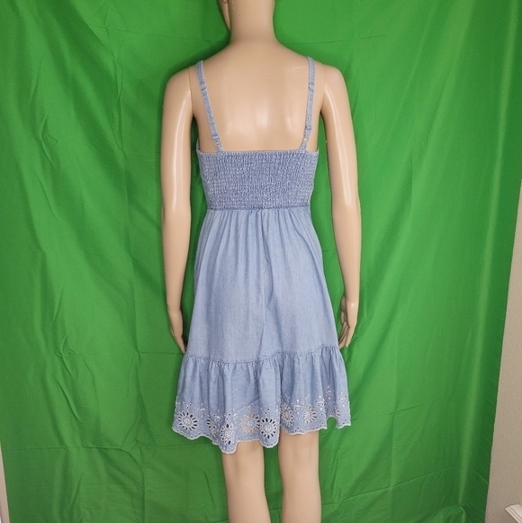 Old Navy Light blue Floral Eyelet Embroidered Trim Stretch Fit and Flare Dress - Picture 4 of 14